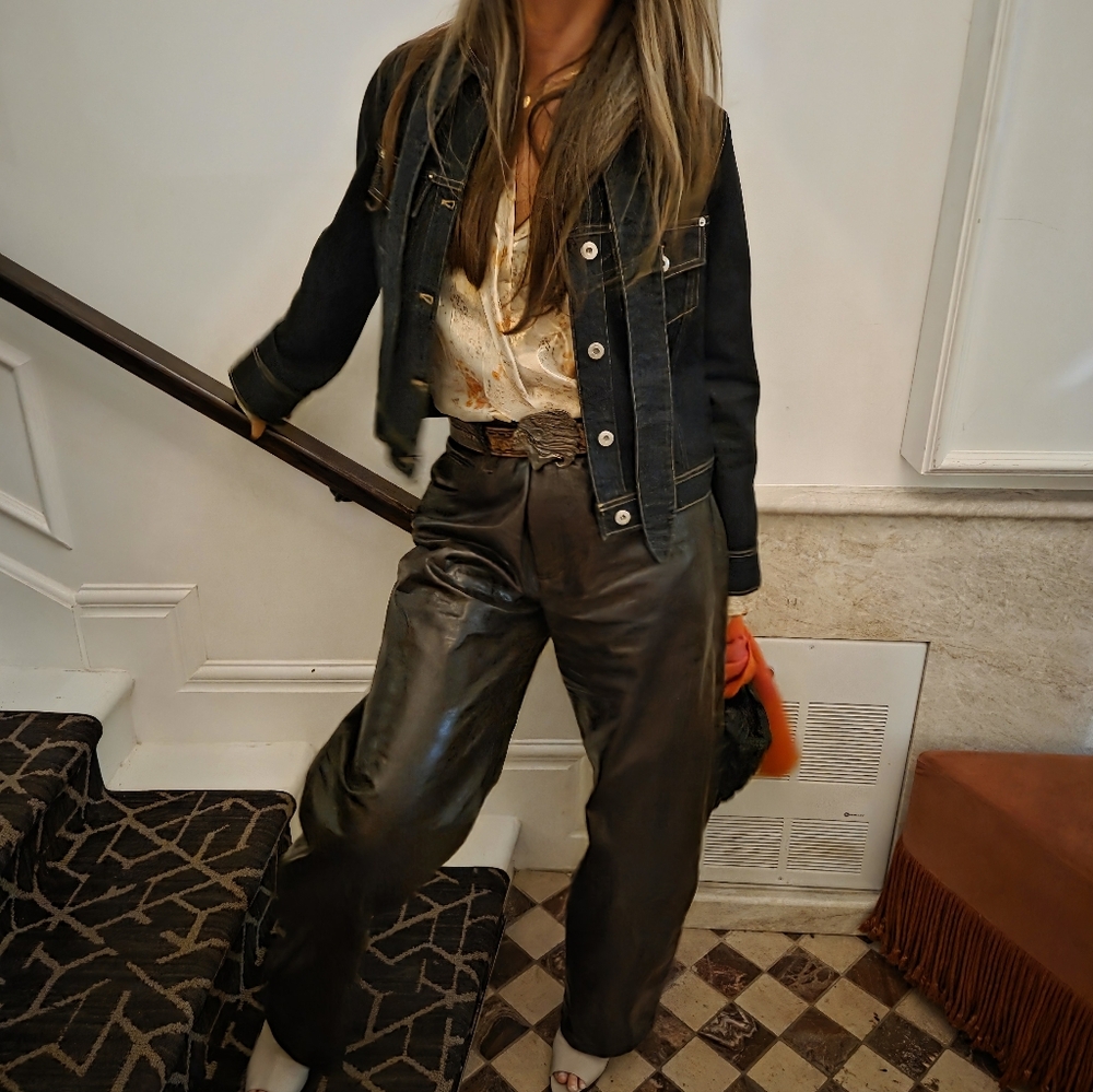 Sefr Brown Vegan Leather Pants..Italy